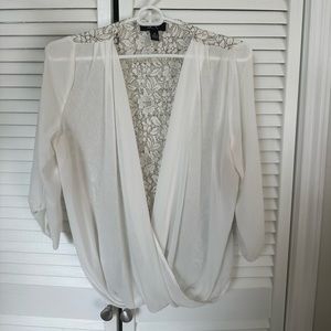 BCX sheer top with lace back size M. Fits large as well. No imperfections.
